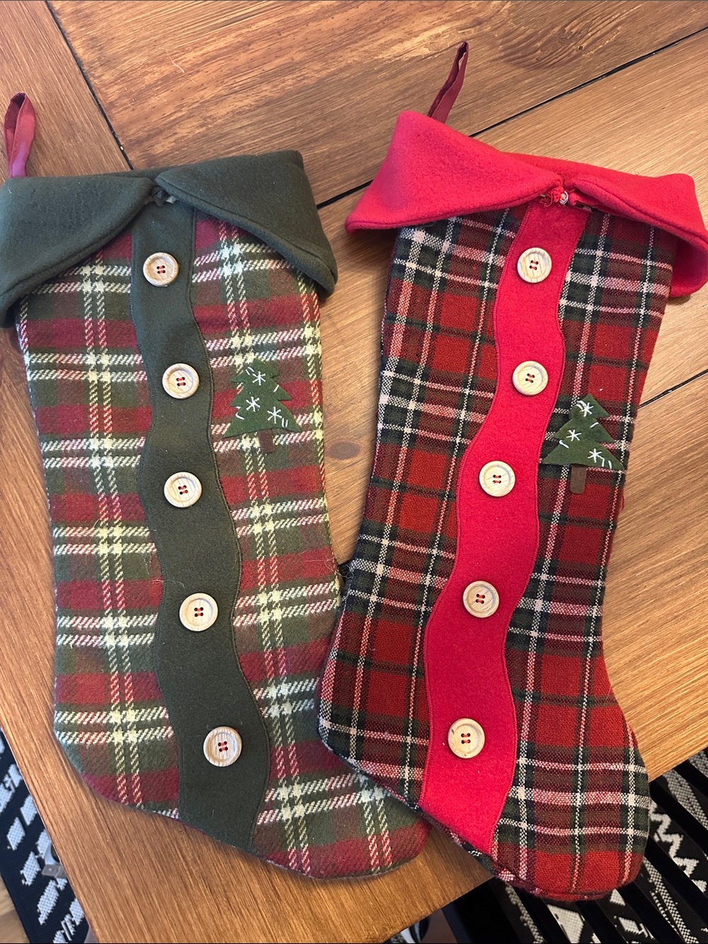 Plaid Holiday Christmas Stockings Set of 2 - Red & Green